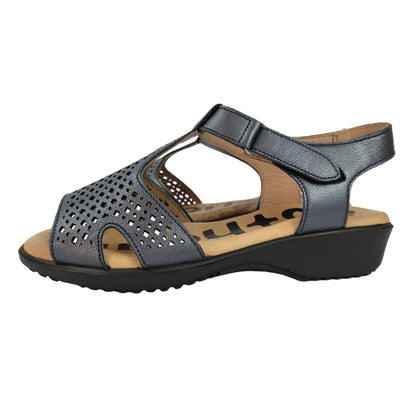 Sandalias 48 Horas de Piel Azul Metalizado con Plantilla de Gel