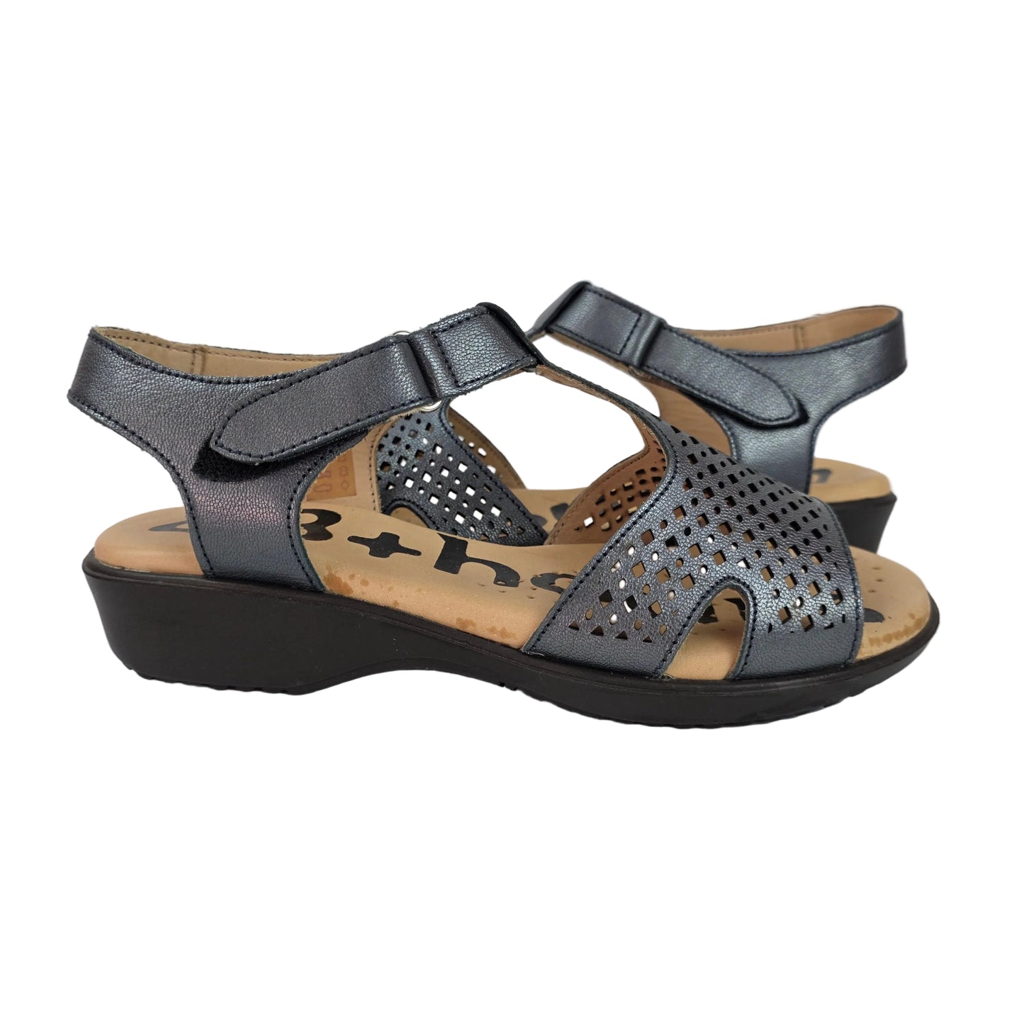 Sandalias 48 Horas de Piel Azul Metalizado con Plantilla de Gel