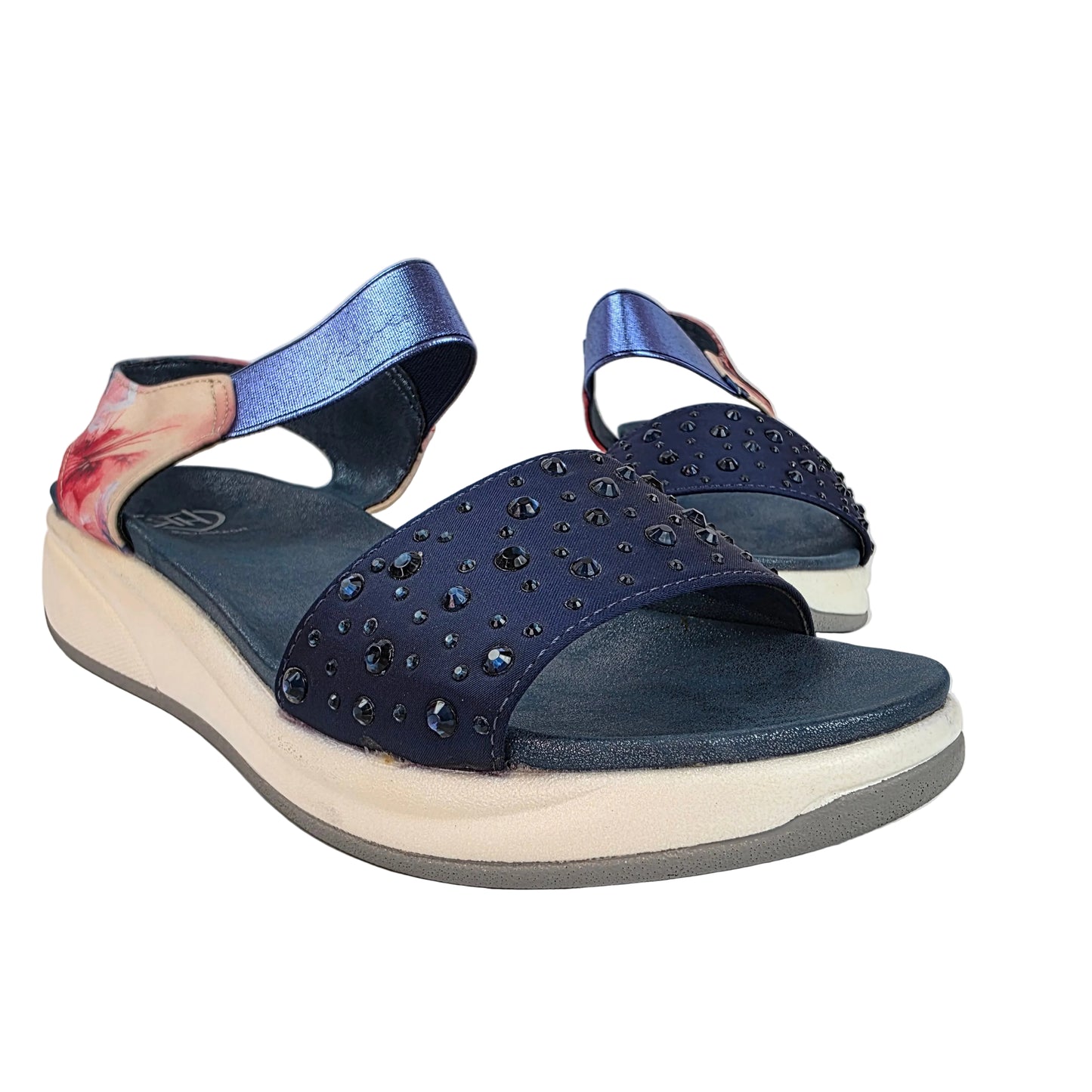 Sandalias Joya Pasarela Concept Azules con Strass y Estampado Floral