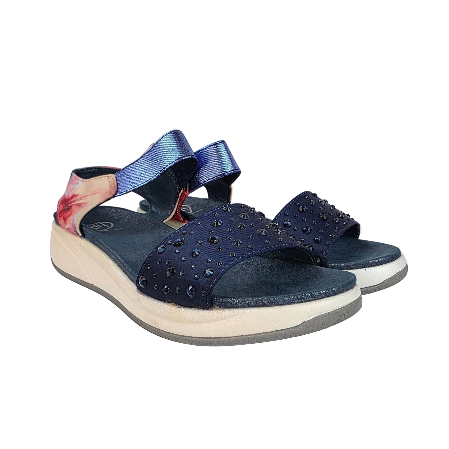 Sandalias Joya Pasarela Concept Azules con Strass y Estampado Floral