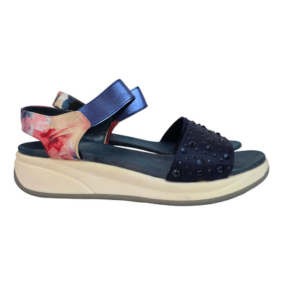 Sandalias Joya Pasarela Concept Azules con Strass y Estampado Floral