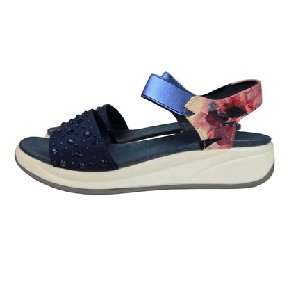 Sandalias Joya Pasarela Concept Azules con Strass y Estampado Floral