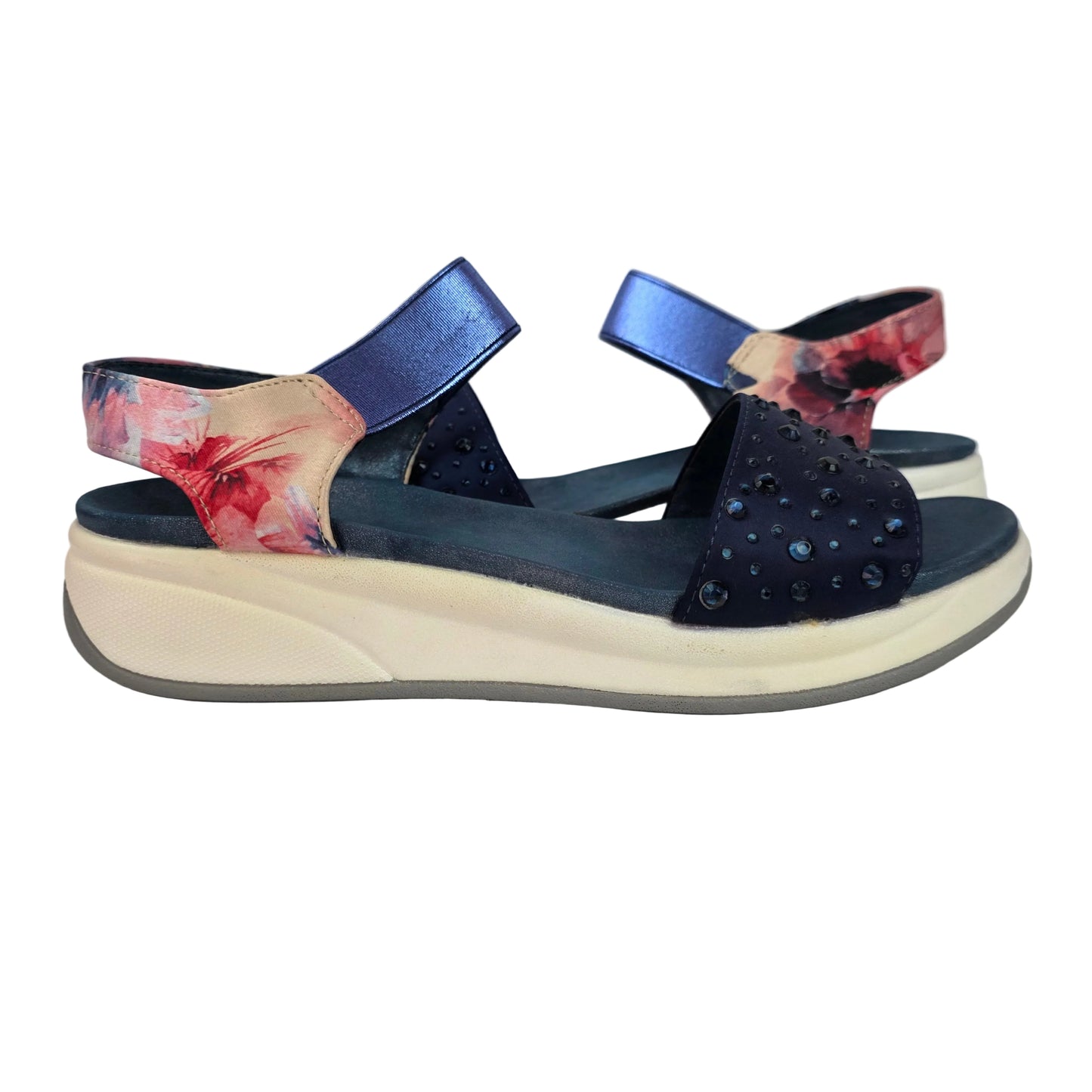 Sandalias Joya Pasarela Concept Azules con Strass y Estampado Floral