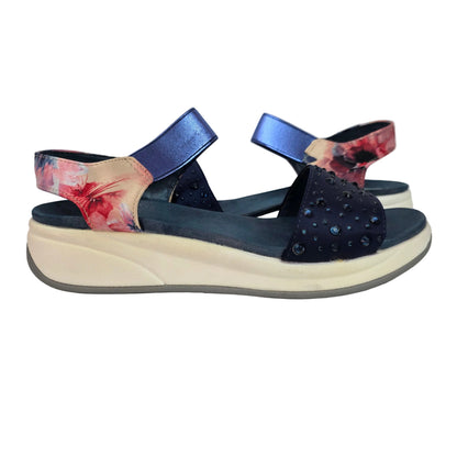 Sandalias Joya Pasarela Concept Azules con Strass y Estampado Floral