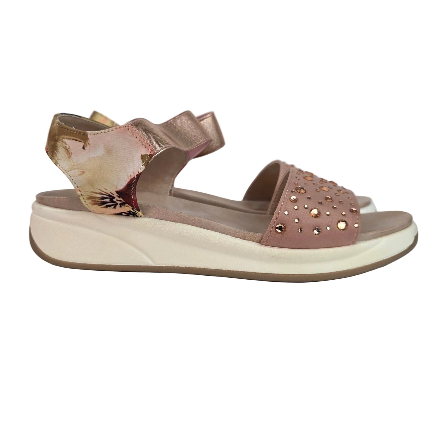 Sandalias Joya Pasarela Concept Rosa Maquillaje con Strass y Estampado Floral