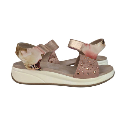 Sandalias Joya Pasarela Concept Rosa Maquillaje con Strass y Estampado Floral