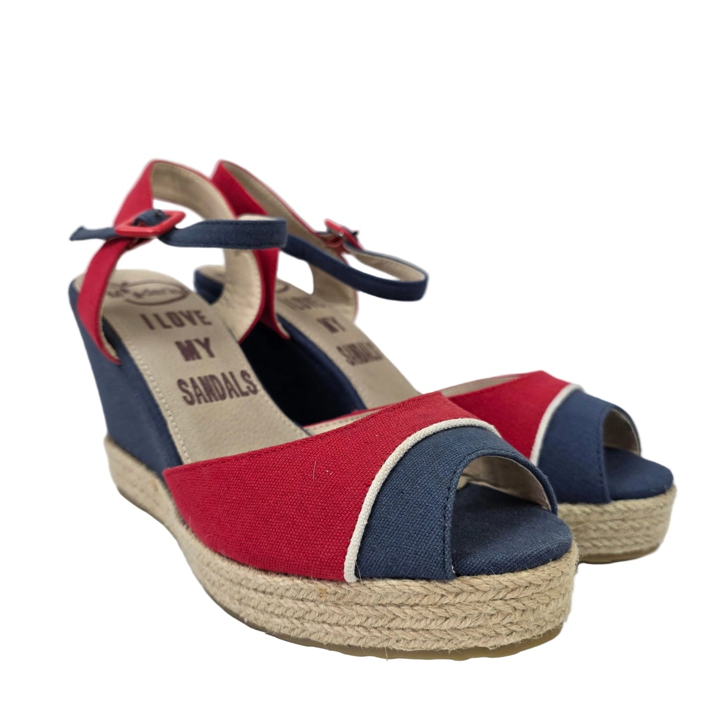 Sandalia de Cuña Pasarela Concept Náutica - Rojo y Marino con Plantilla de Piel