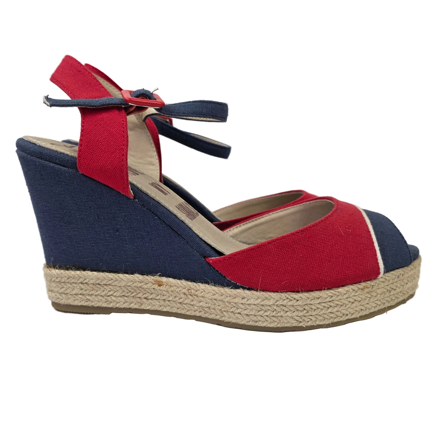 Sandalia de Cuña Pasarela Concept Náutica - Rojo y Marino con Plantilla de Piel
