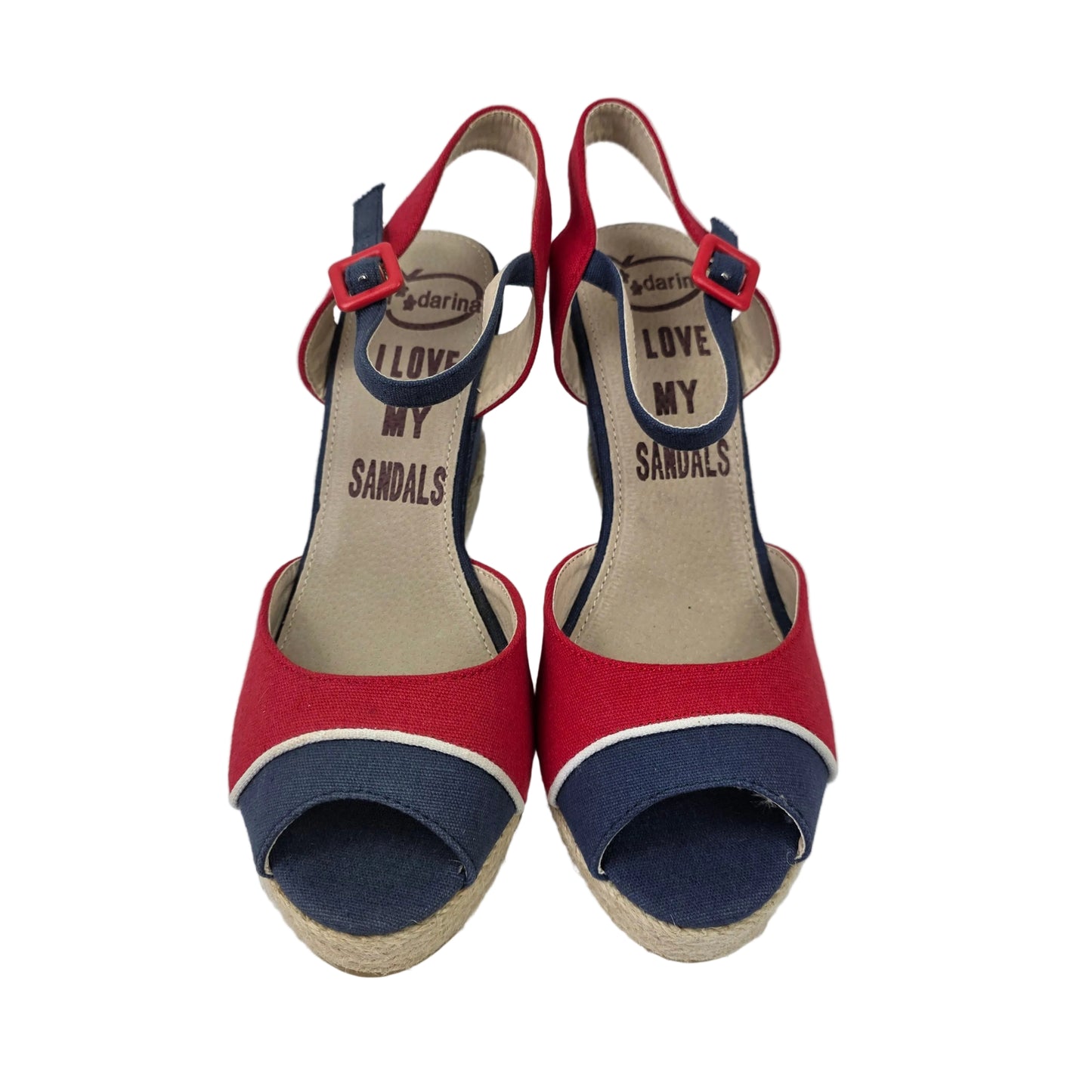 Sandalia de Cuña Pasarela Concept Náutica - Rojo y Marino con Plantilla de Piel