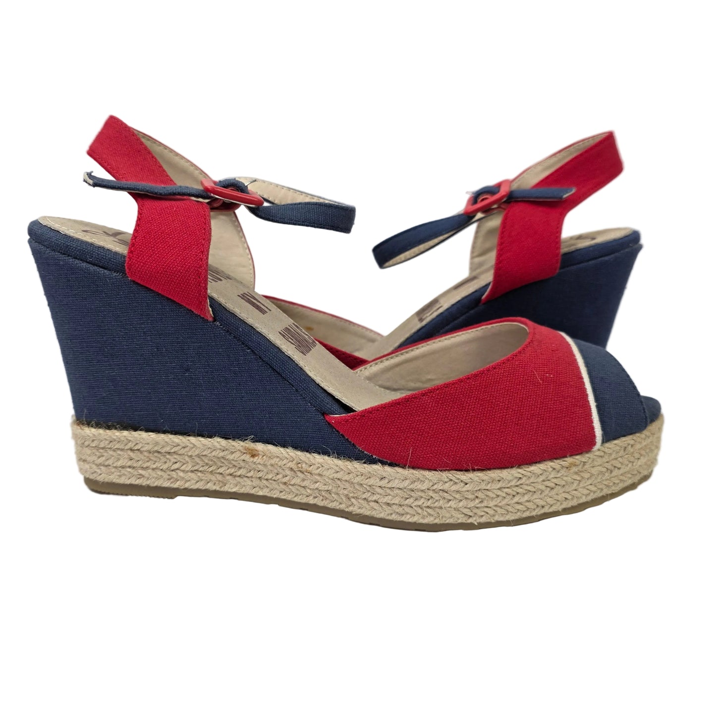 Sandalia de Cuña Pasarela Concept Náutica - Rojo y Marino con Plantilla de Piel
