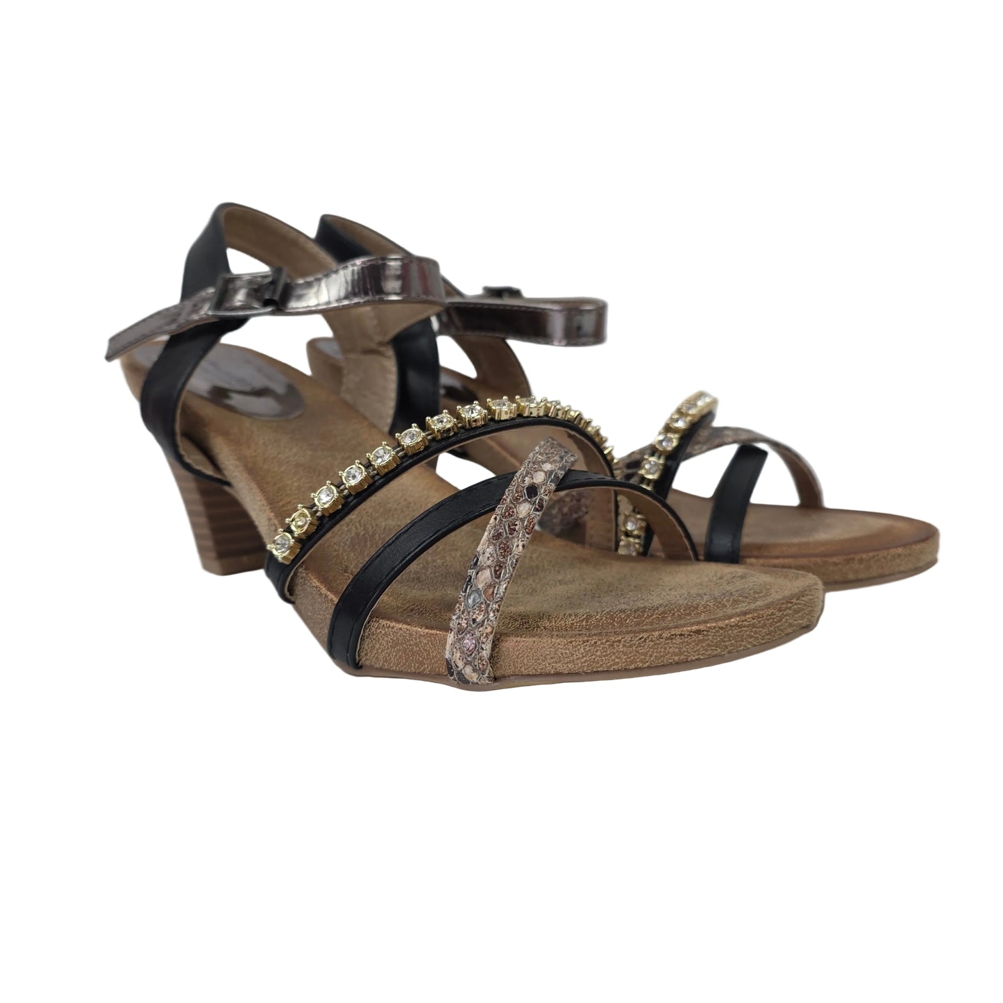 Sandalias de Tacón Pasarela Concept Multi-textura con Strass y Plata Metalizado