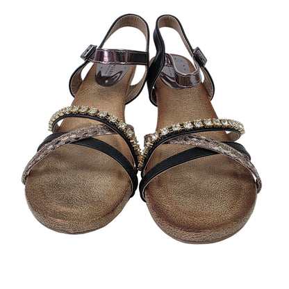 Sandalias de Tacón Pasarela Concept Multi-textura con Strass y Plata Metalizado