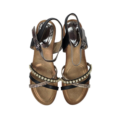 Sandalias de Tacón Pasarela Concept Multi-textura con Strass y Plata Metalizado