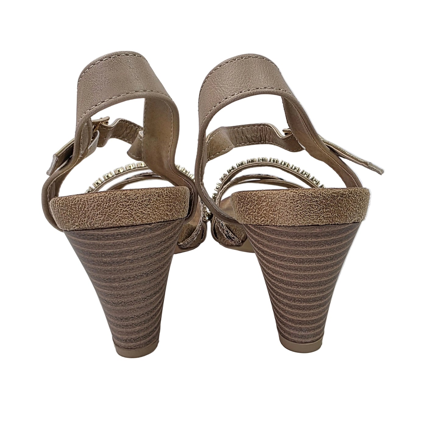 Sandalias de Tacón Pasarela Concept Multi-textura en Beige y Oro con Strass