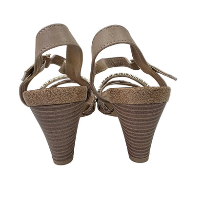 Sandalias de Tacón Pasarela Concept Multi-textura en Beige y Oro con Strass