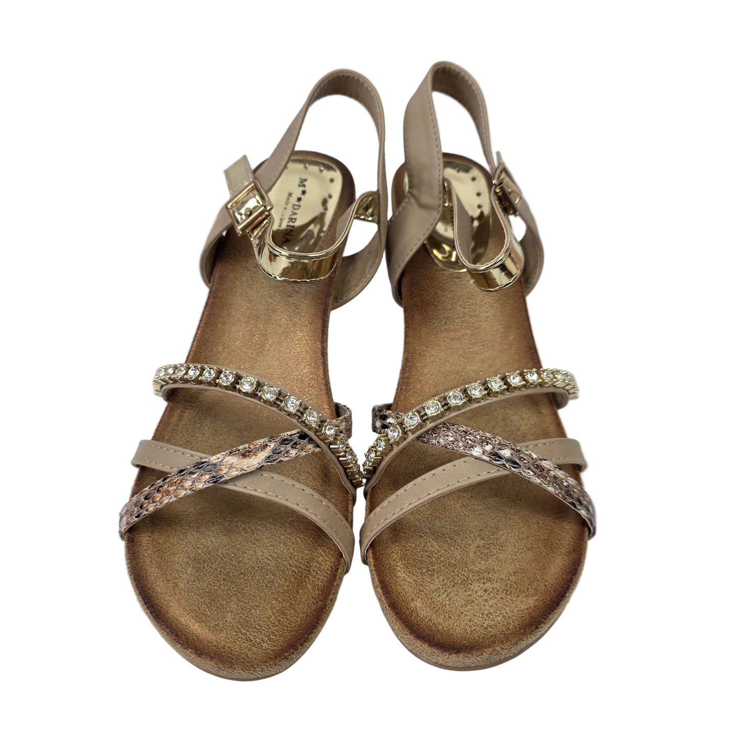 Sandalias de Tacón Pasarela Concept Multi-textura en Beige y Oro con Strass