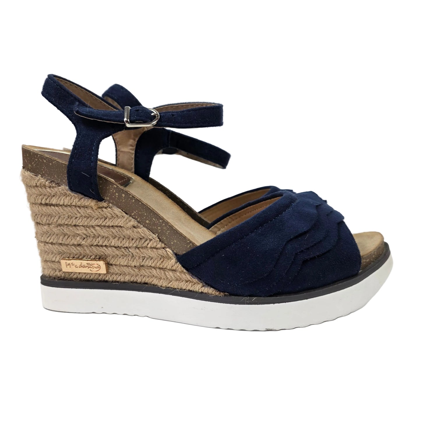 Sandalias de Cuña Pasarela Concept Azul Marino con Volantes y Plantilla de Piel