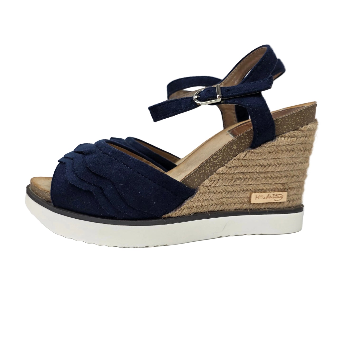 Sandalias de Cuña Pasarela Concept Azul Marino con Volantes y Plantilla de Piel