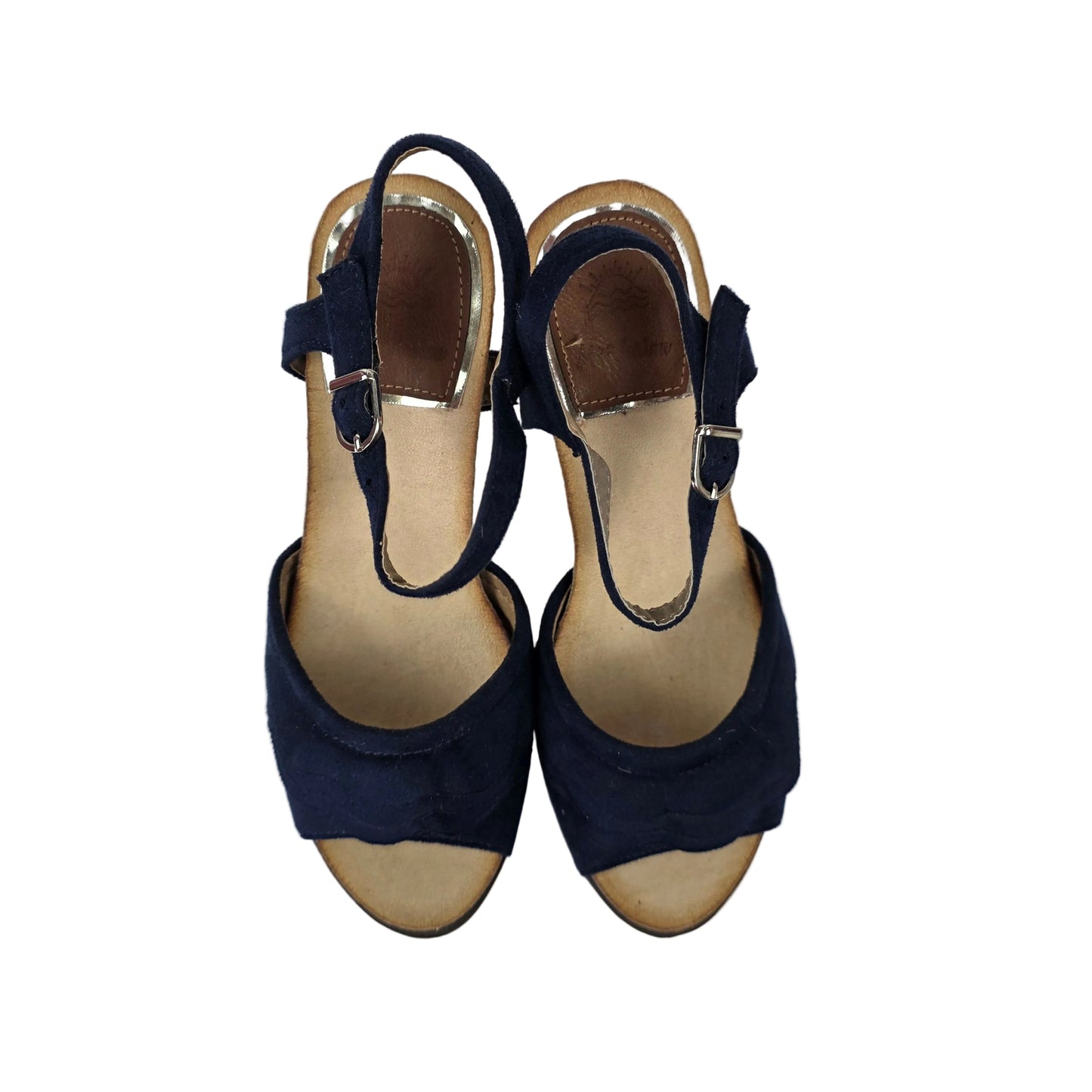 Sandalias de Cuña Pasarela Concept Azul Marino con Volantes y Plantilla de Piel