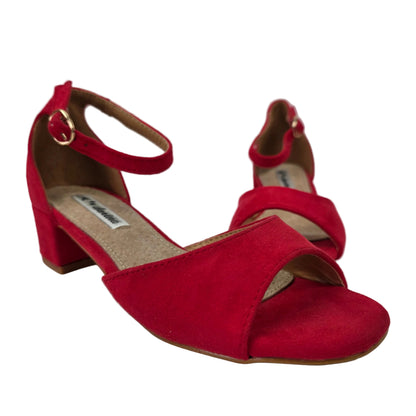 Sandalias de Tacón Pasarela Concept Rojas en Antelina con Pulsera al Tobillo