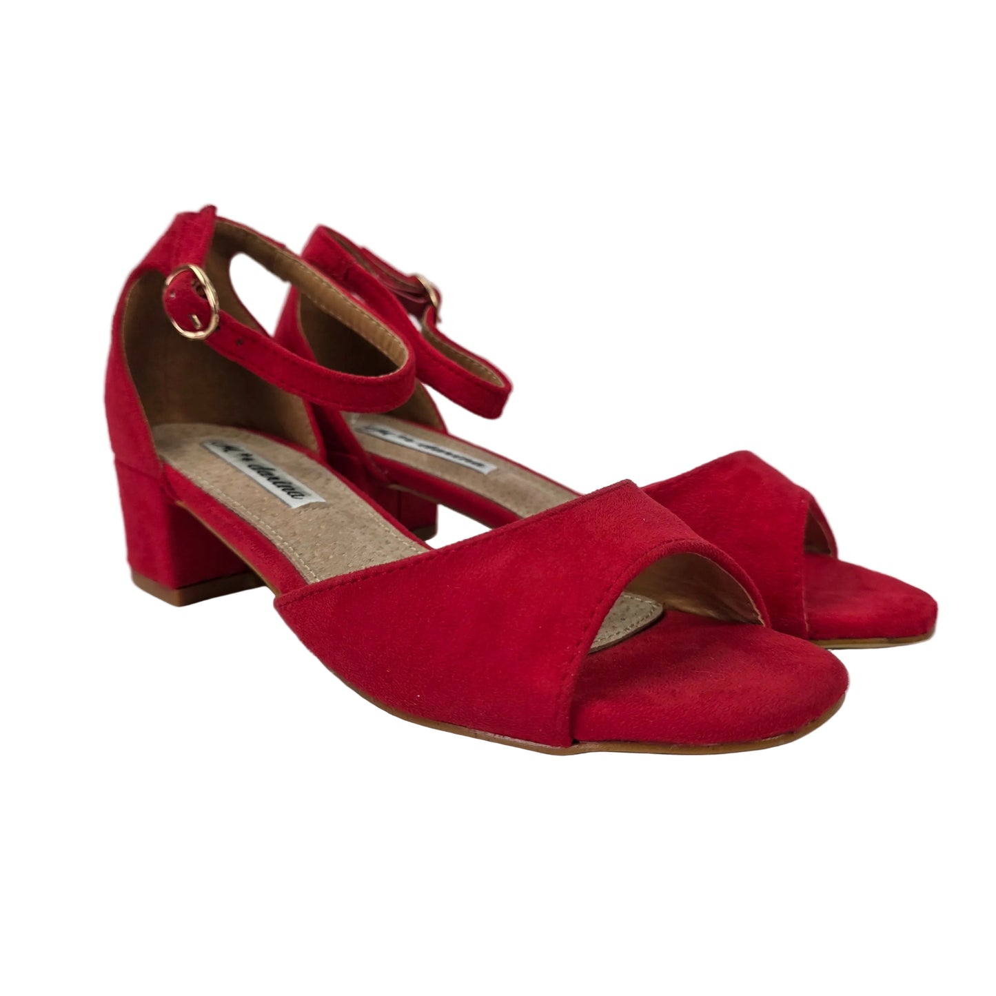 Sandalias de Tacón Pasarela Concept Rojas en Antelina con Pulsera al Tobillo