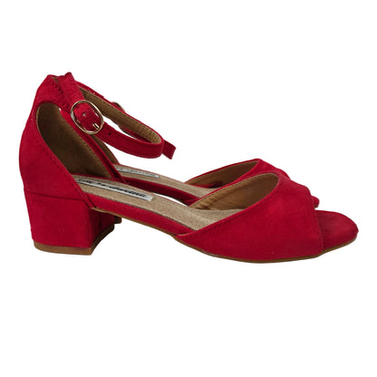 Sandalias de Tacón Pasarela Concept Rojas en Antelina con Pulsera al Tobillo