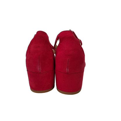 Sandalias de Tacón Pasarela Concept Rojas en Antelina con Pulsera al Tobillo