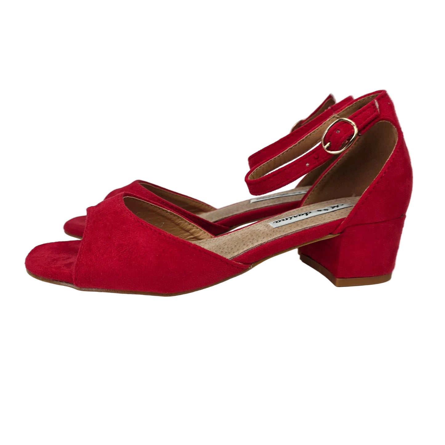 Sandalias de Tacón Pasarela Concept Rojas en Antelina con Pulsera al Tobillo