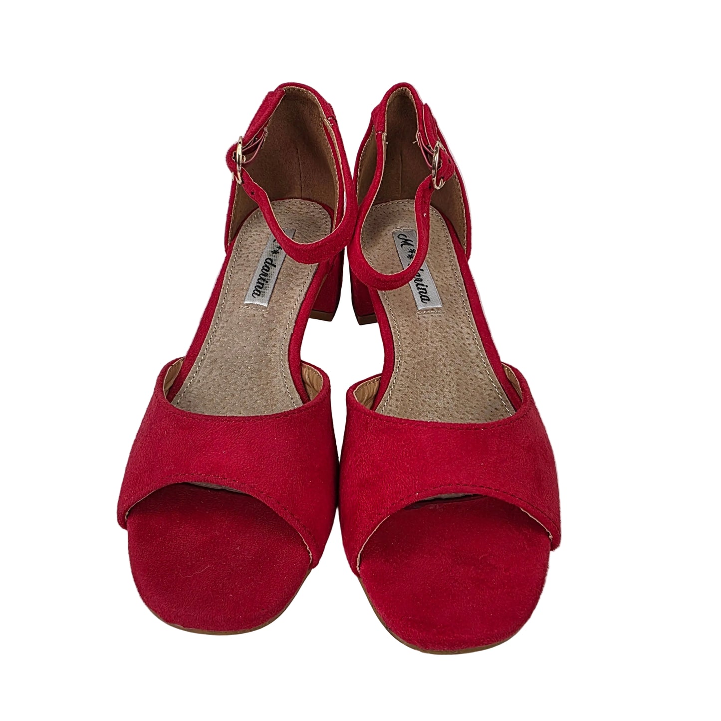 Sandalias de Tacón Pasarela Concept Rojas en Antelina con Pulsera al Tobillo