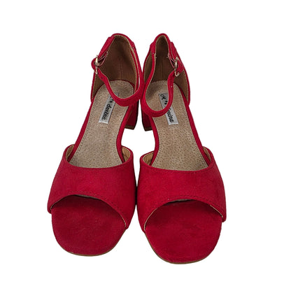 Sandalias de Tacón Pasarela Concept Rojas en Antelina con Pulsera al Tobillo