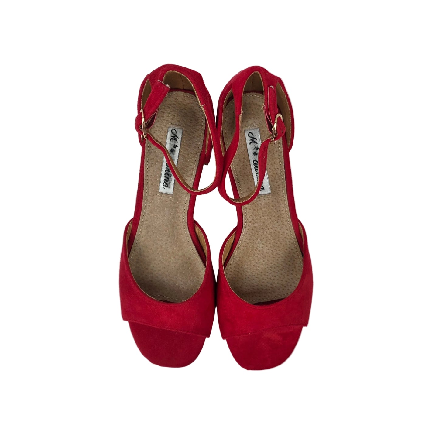 Sandalias de Tacón Pasarela Concept Rojas en Antelina con Pulsera al Tobillo