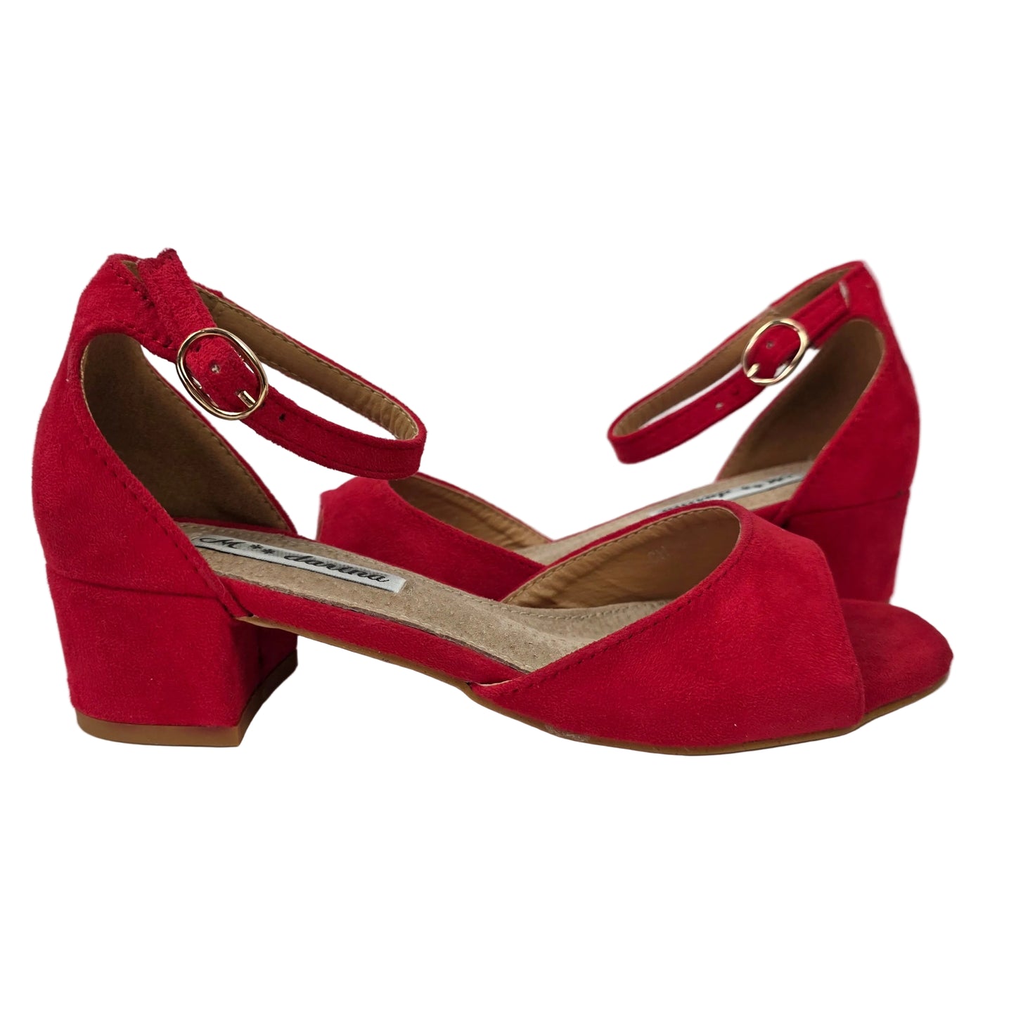 Sandalias de Tacón Pasarela Concept Rojas en Antelina con Pulsera al Tobillo