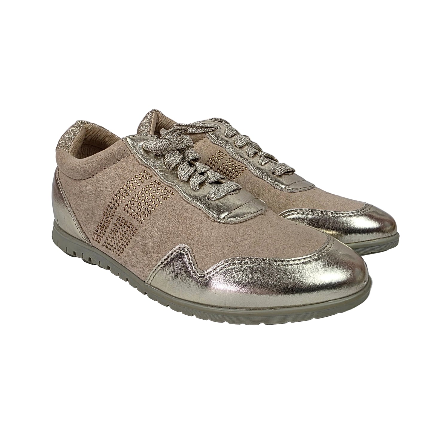 Sneakers Pasarela Concept en Antelina Beige con Acabado Oro Metalizado