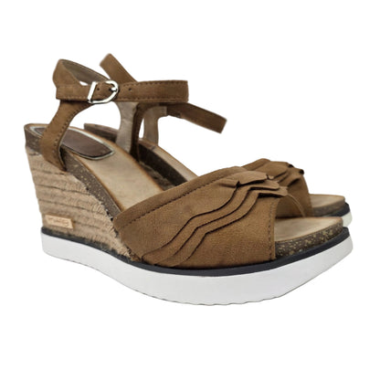 Sandalias de Cuña Pasarela Concept Cuero con Volantes y Plantilla de Piel