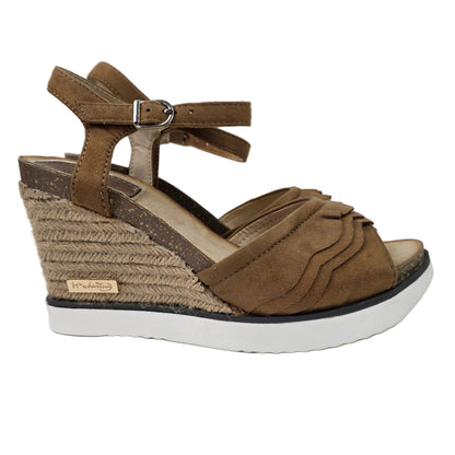 Sandalias de Cuña Pasarela Concept Cuero con Volantes y Plantilla de Piel