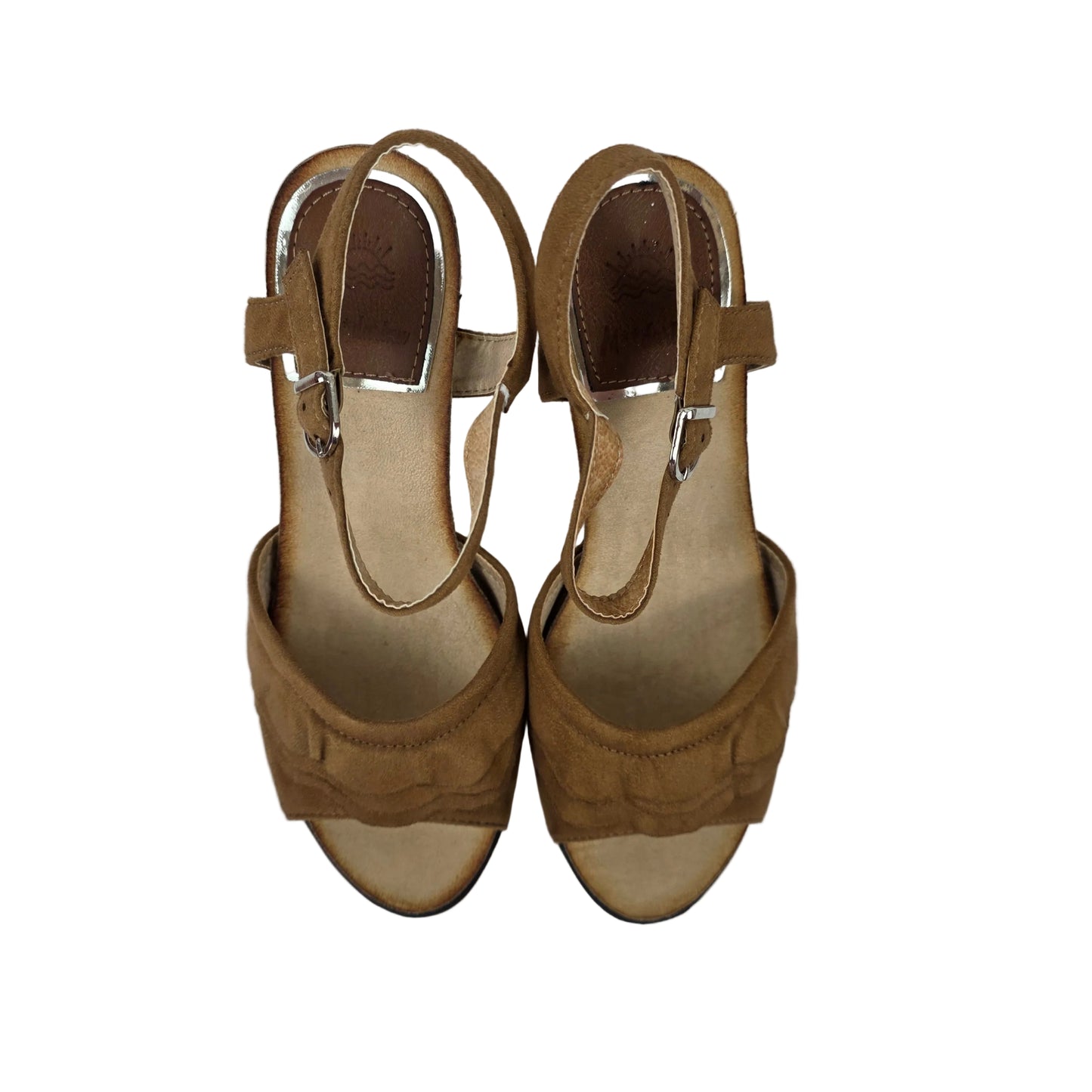 Sandalias de Cuña Pasarela Concept Cuero con Volantes y Plantilla de Piel