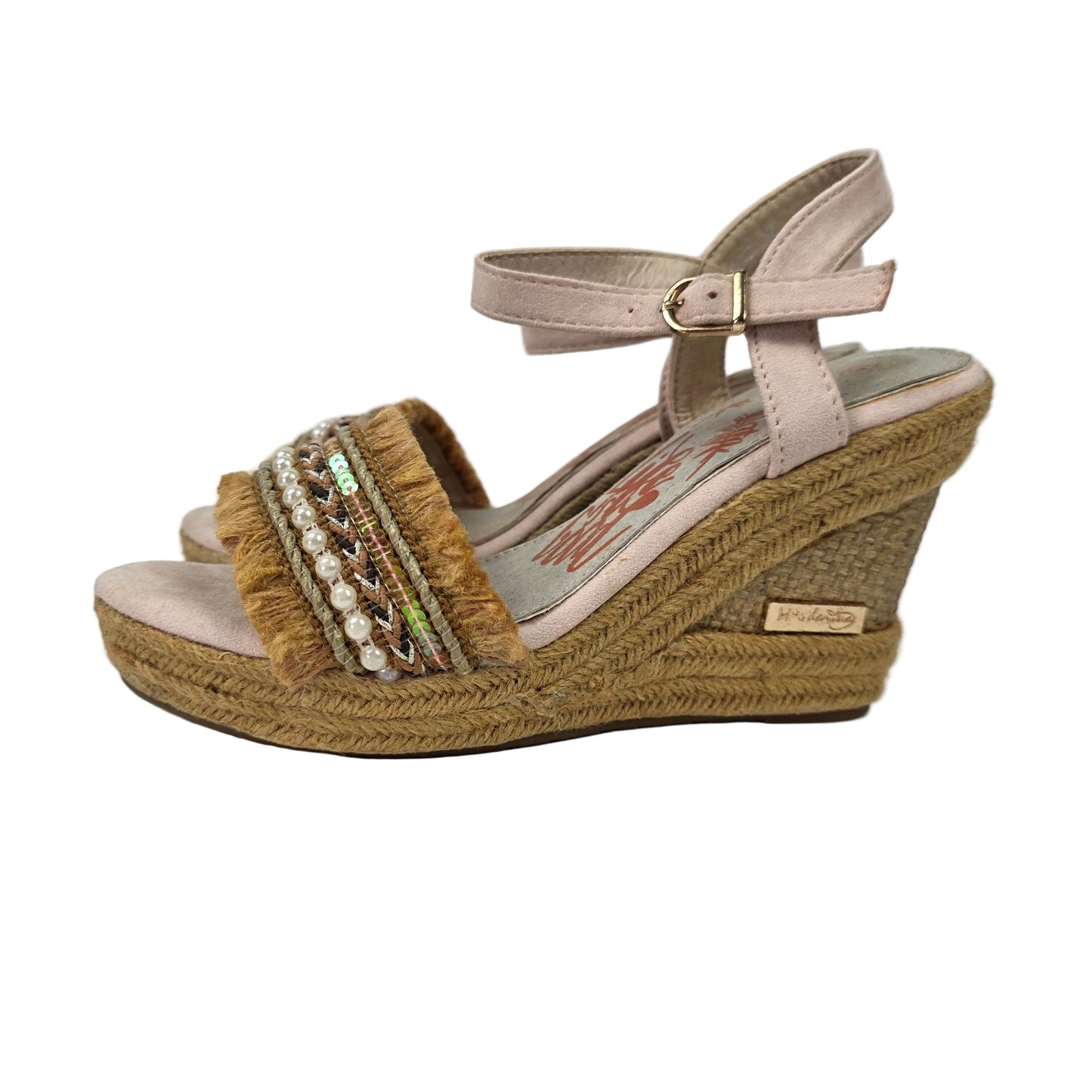 Sandalias de Cuña Pasarela Concept Rosa Palo con Detalle Étnico y Perlas