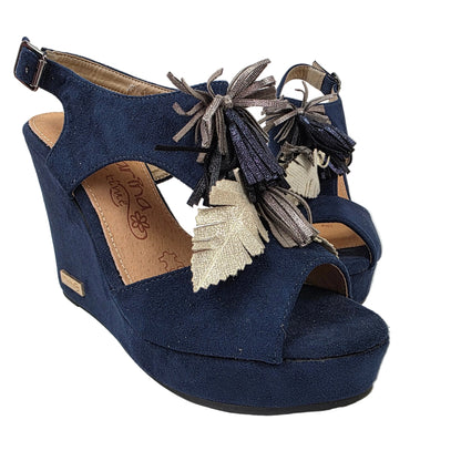 Sandalias de Cuña Pasarela Concept Azul Marino con Borlas Metalizadas