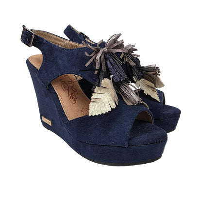 Sandalias de Cuña Pasarela Concept Azul Marino con Borlas Metalizadas