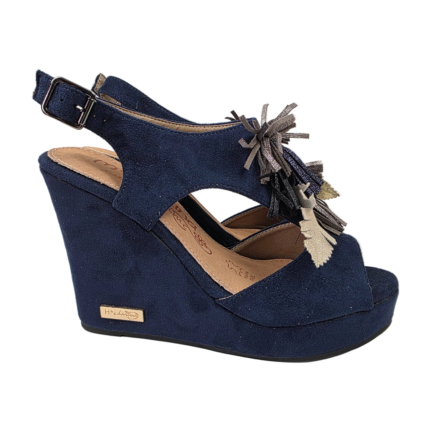 Sandalias de Cuña Pasarela Concept Azul Marino con Borlas Metalizadas
