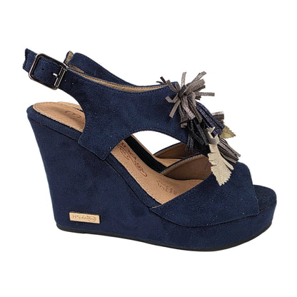Sandalias de Cuña Pasarela Concept Azul Marino con Borlas Metalizadas