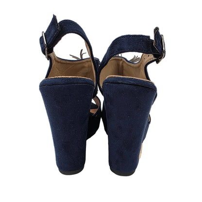 Sandalias de Cuña Pasarela Concept Azul Marino con Borlas Metalizadas