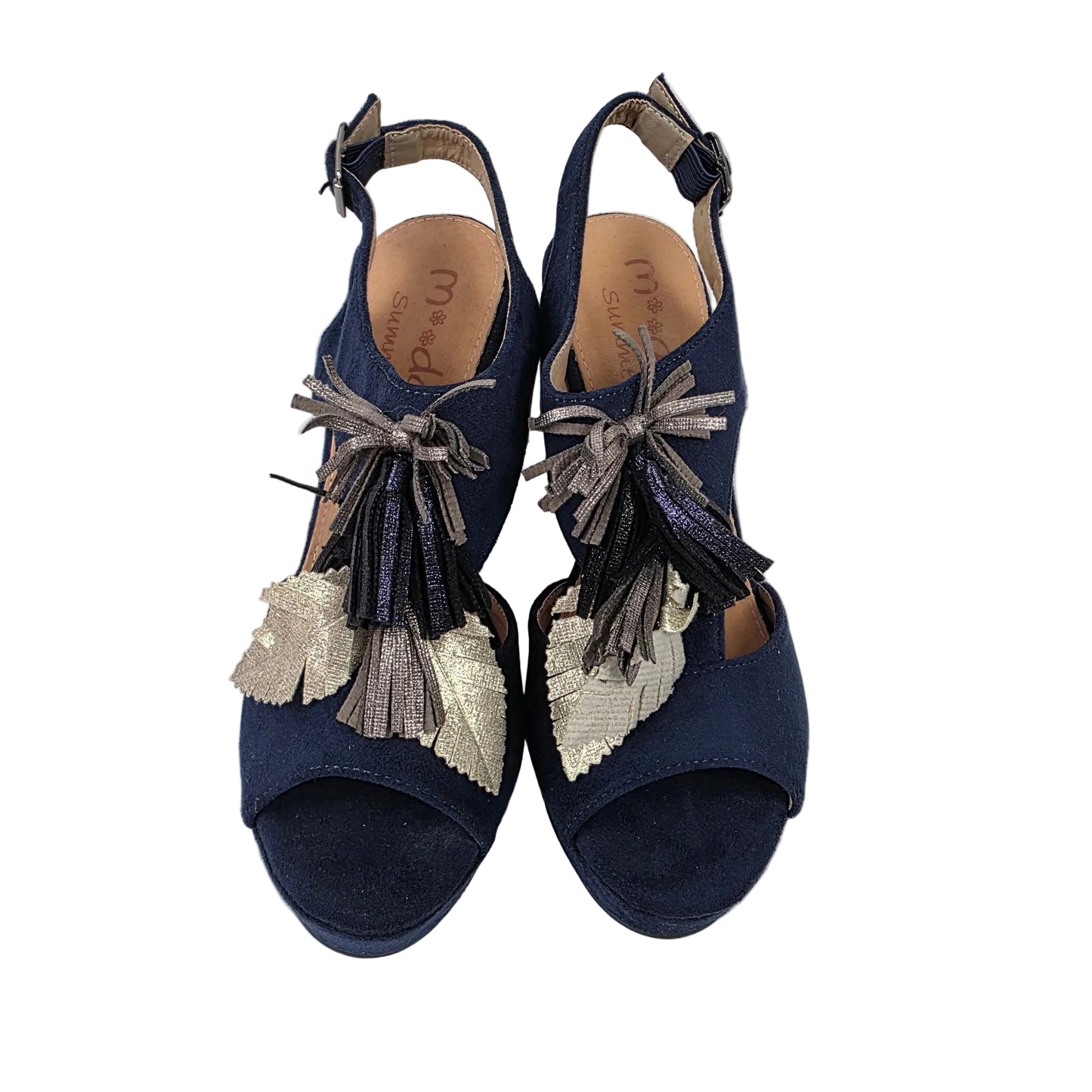 Sandalias de Cuña Pasarela Concept Azul Marino con Borlas Metalizadas