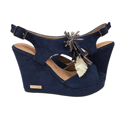 Sandalias de Cuña Pasarela Concept Azul Marino con Borlas Metalizadas