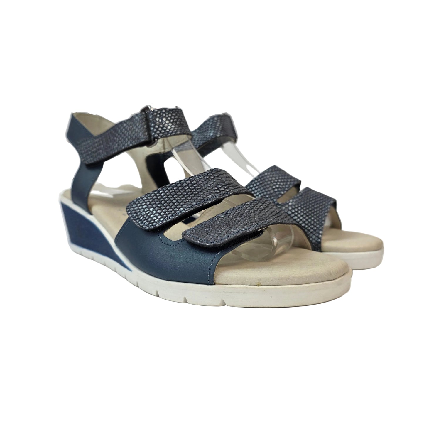 Sandalia Joyca de Piel Azul Marino y Metalizada con Plantilla de Gel Acolchada – Pasarela Concept