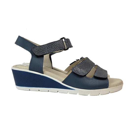 Sandalia Joyca de Piel Azul Marino y Metalizada con Plantilla de Gel Acolchada – Pasarela Concept