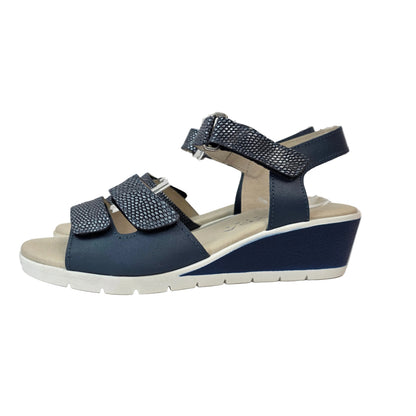 Sandalia Joyca de Piel Azul Marino y Metalizada con Plantilla de Gel Acolchada – Pasarela Concept