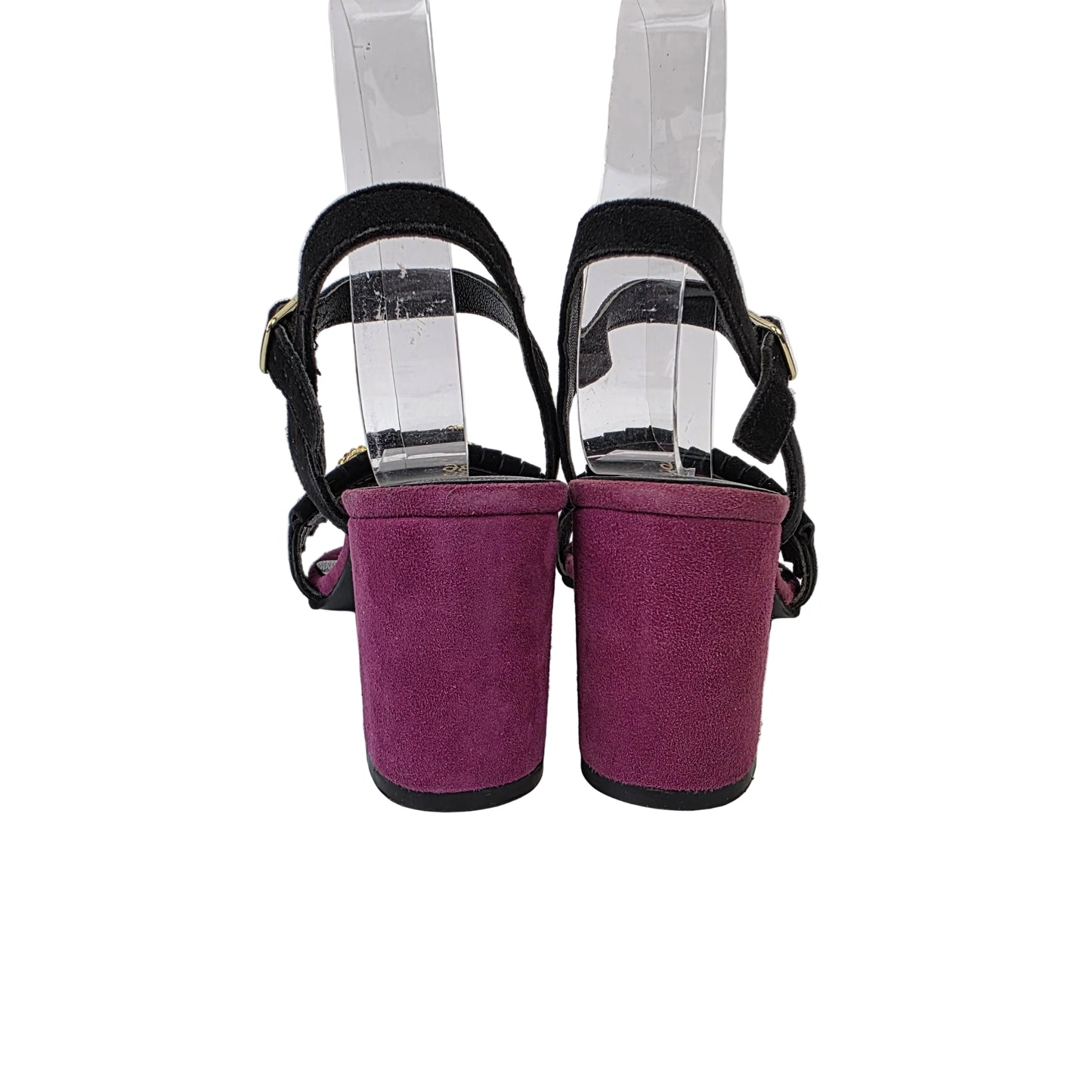 Sandalia Joyca de Piel Ante Negra y Púrpura con Eslabones de Pedrería – Pasarela Concept
