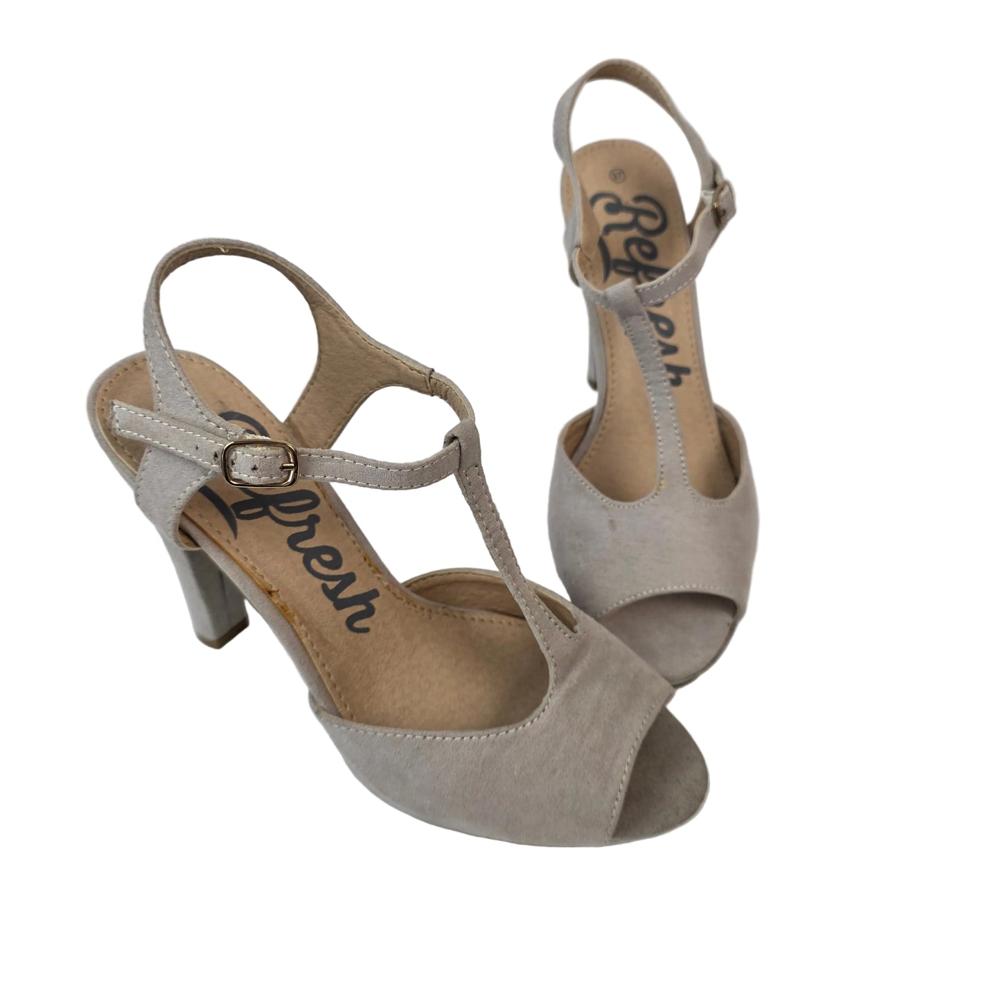 Sandalia de Tacón Refresh Color Hielo en Antelina con Tira en T – Pasarela Concept
