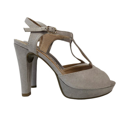 Sandalia de Tacón Refresh Color Hielo en Antelina con Tira en T – Pasarela Concept